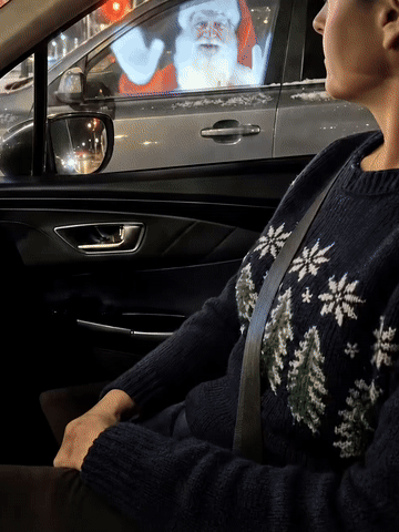 Beispielhafte Weihnachtsprojektion im und am geparkten Auto